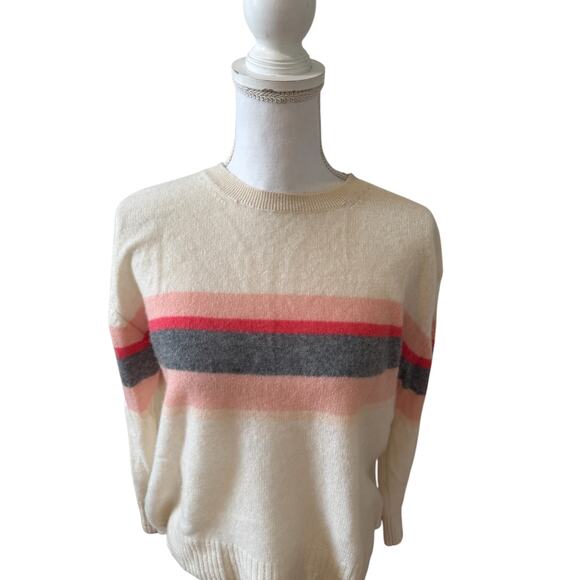 360 Cashmere Oversized Crewneck Sweater Off White Cashmere Pink Stripe S - Picture 4 of 8